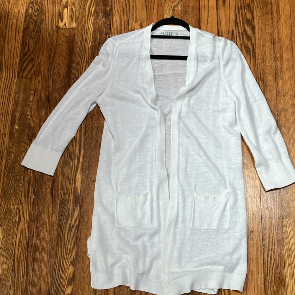 Long White Linen Cardigan - Picture 3 of 6